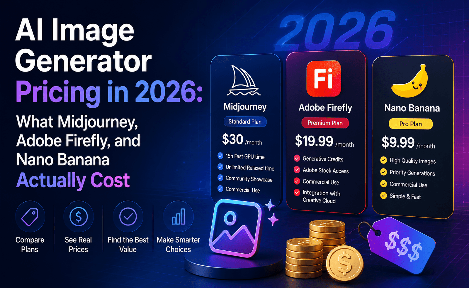 AI Image Generator Pricing in 2026: What Midjourney, Adobe Firefly, and Nano Banana Actually Cost