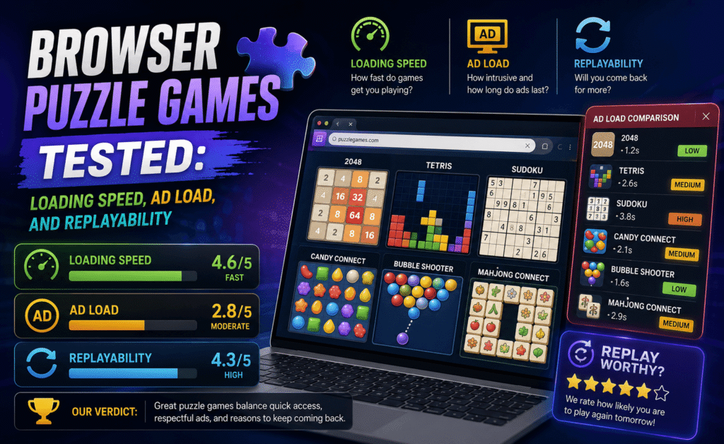 Browser Puzzle Games Tested: Loading Speed, Ad Load, and Replayability