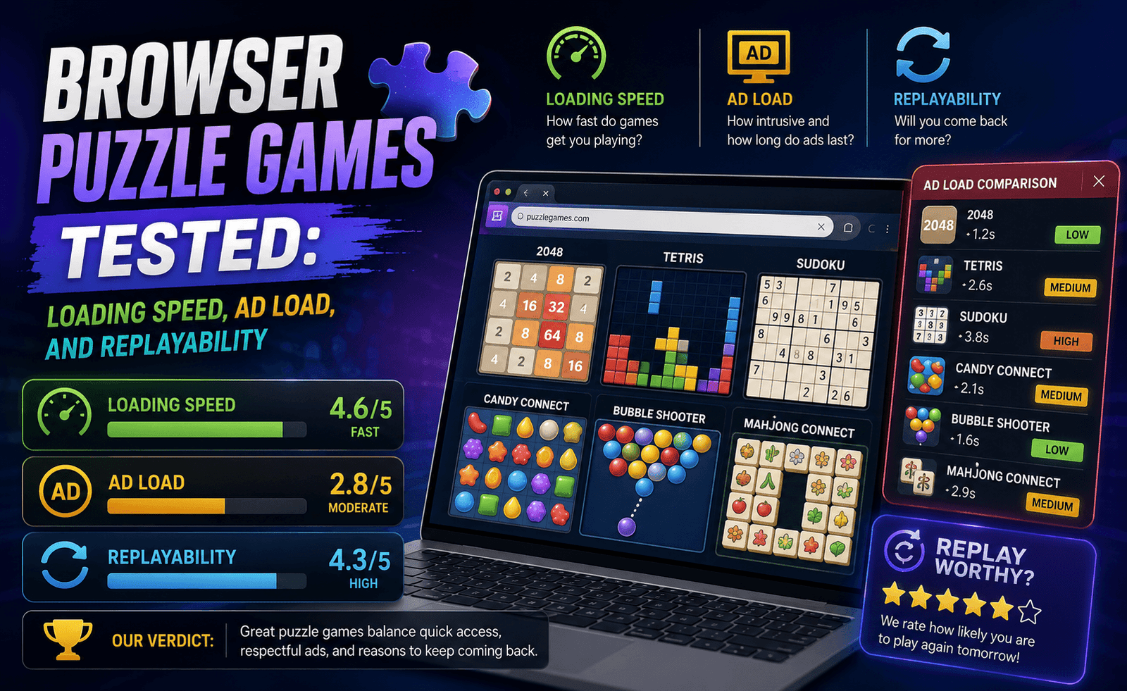 Browser Puzzle Games Tested: Loading Speed, Ad Load, and Replayability