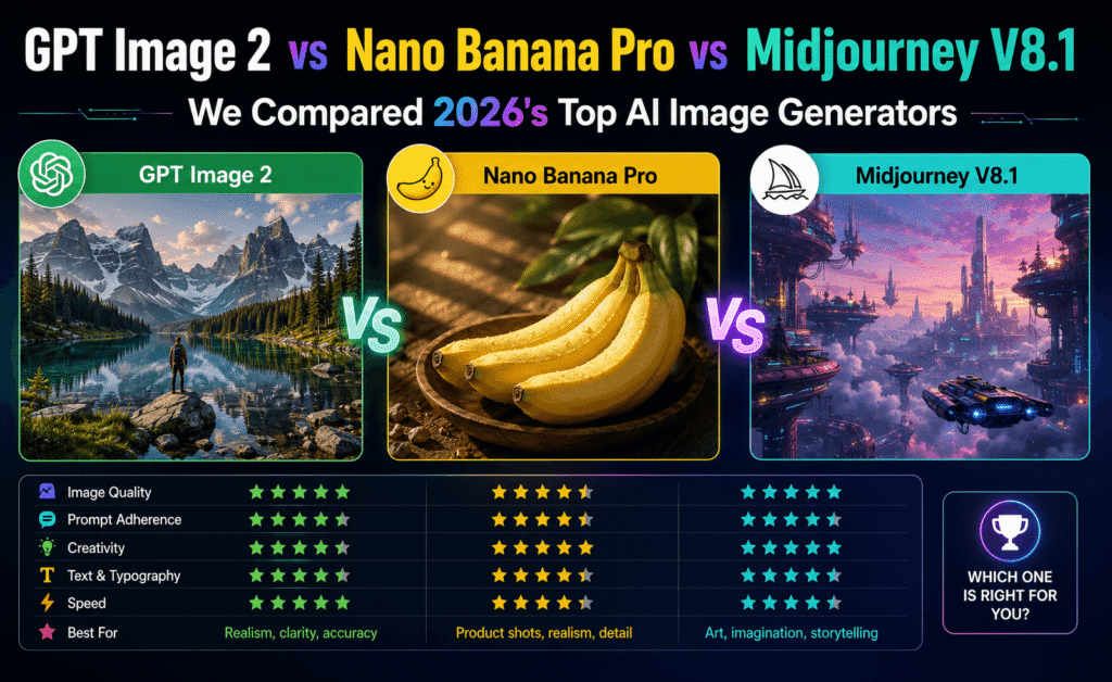 GPT Image 2 vs Nano Banana Pro vs Midjourney V8.1: We Compared 2026's Top AI Image Generators